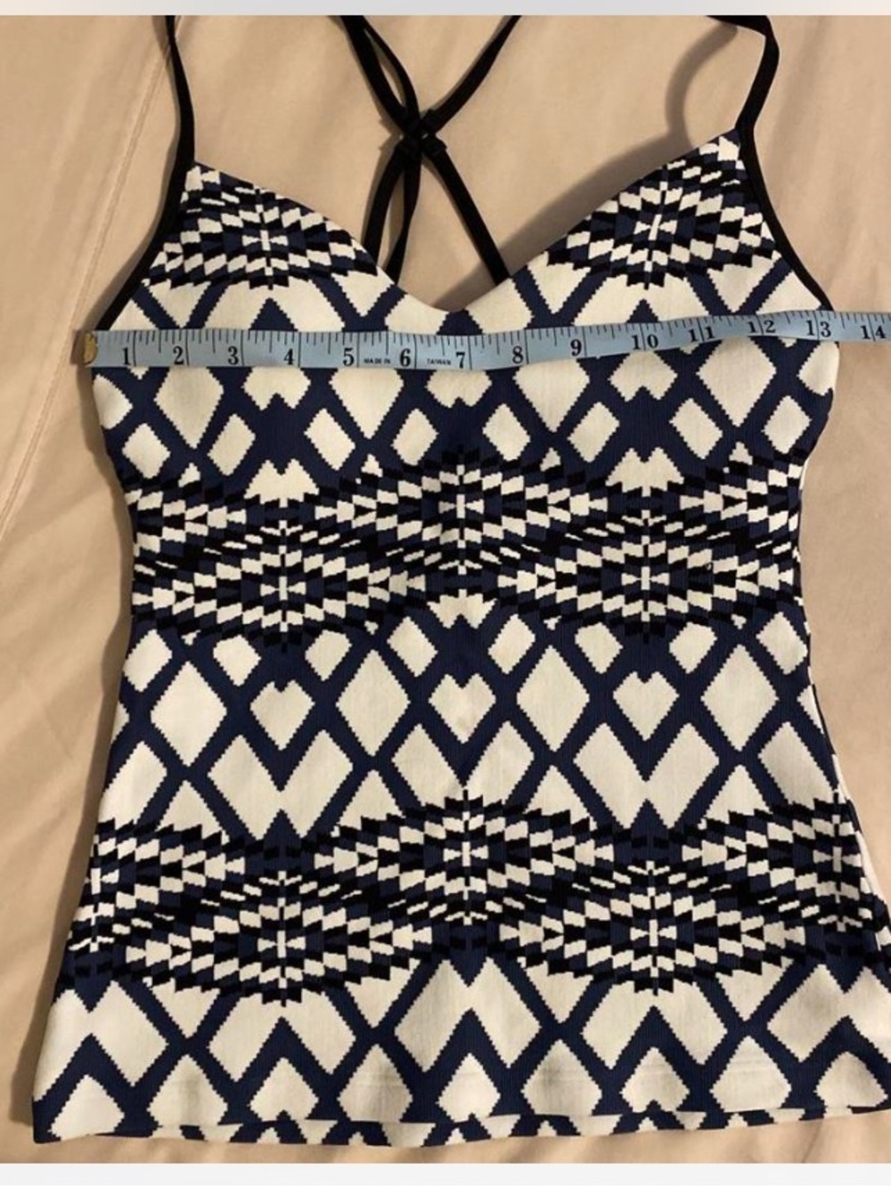 Seafolly Navy and White Geometric Tankini Top